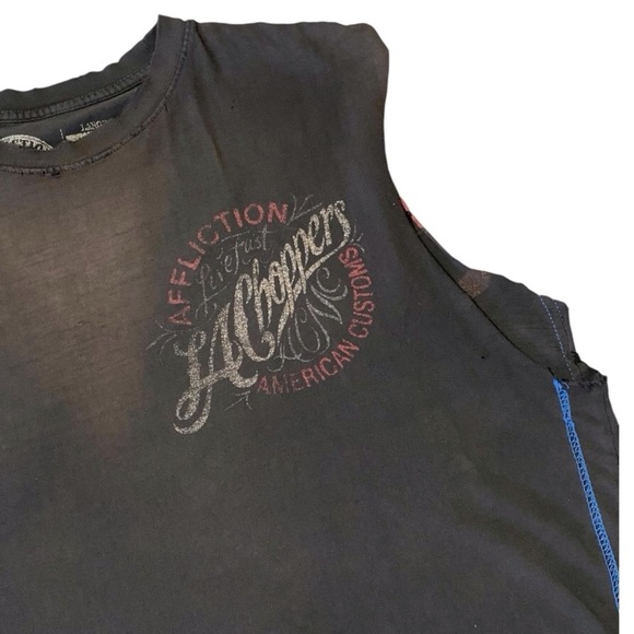 Affliction Men’s Thrashed Sun-Faded Muscle Tank Tee Y2K Grunge Patina Distressed - Picture 1 of 10